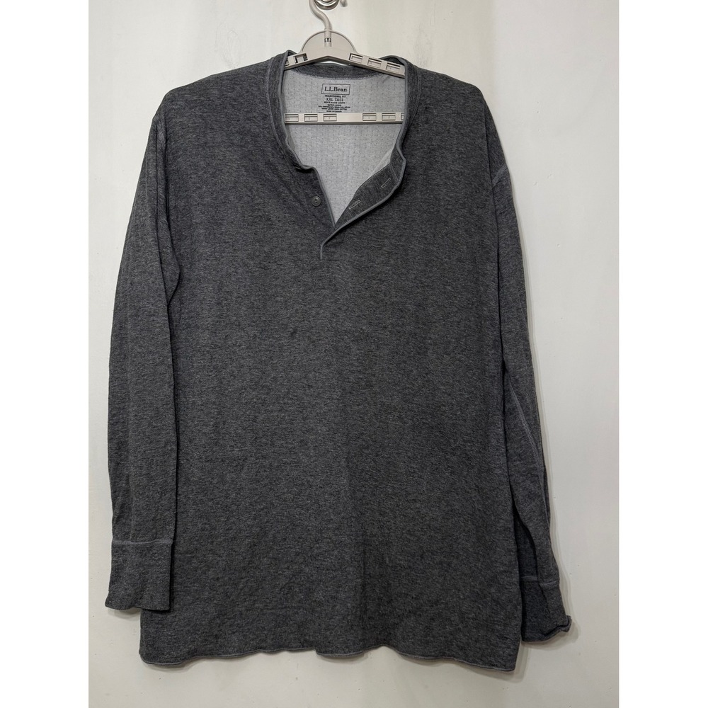LL Bean River Driver Henley Shirt Mens XXL Tall Gray Wool Blend Thermal 166892